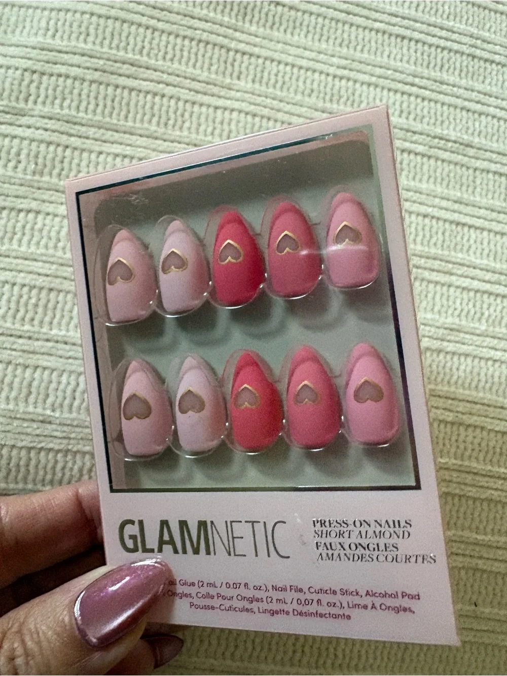 GLAMnetic Pink Gradient Press-On Nails with Heart Cutouts Matte in Love